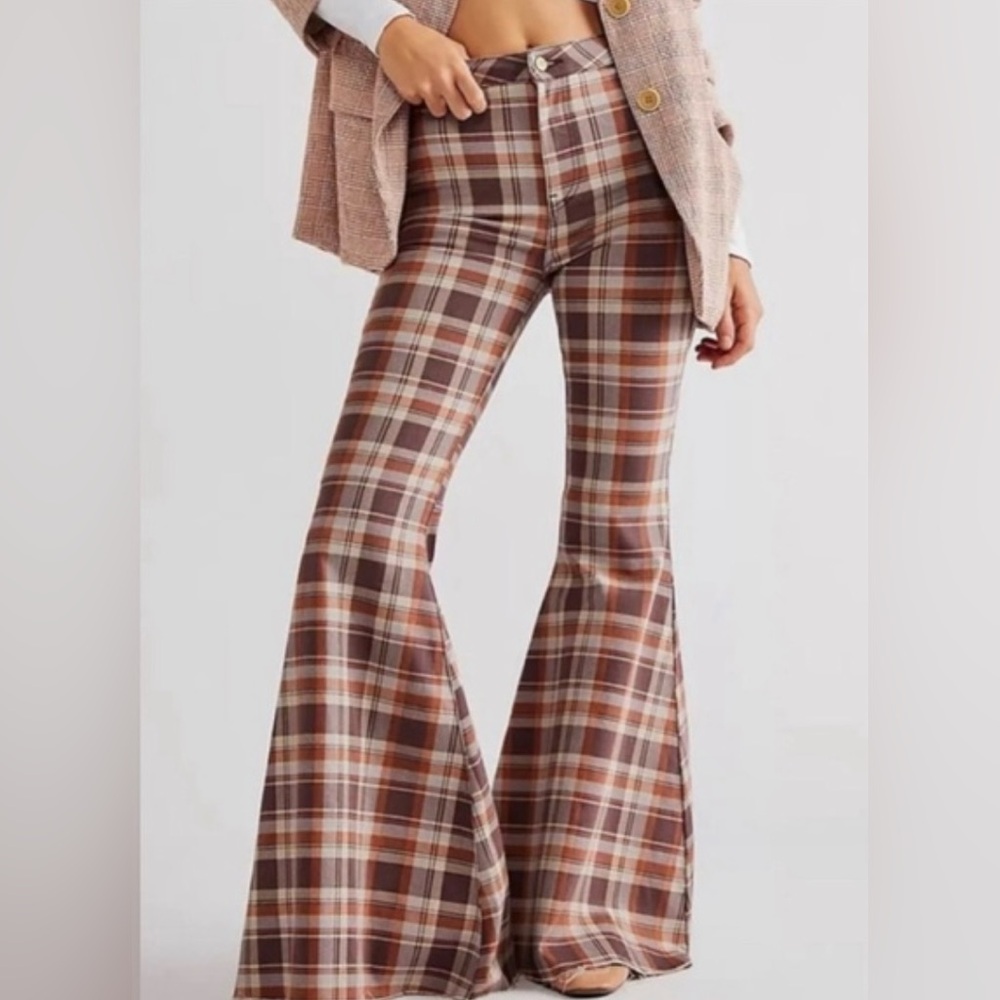 Free People Plaid Flare Pants